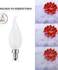 Frosted LED Flame Tip Candelabra Bulbs 60W Equivalent Dimmable 6W Soft White 3000K E12 Base, illustration of light quality by CRI 80+