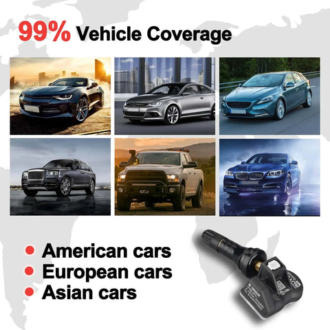 Universal Programmable MX TPMS Sensor For Tire Pressure 315MHz And 433MHz with vehicle coverage for American, European, Asian cars