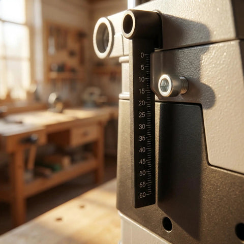 Detailed view of depth stop rod on Heavy Duty Aluminum Drill Press Stand For Hand Drills, Built Like A Tank Workbench Mount.