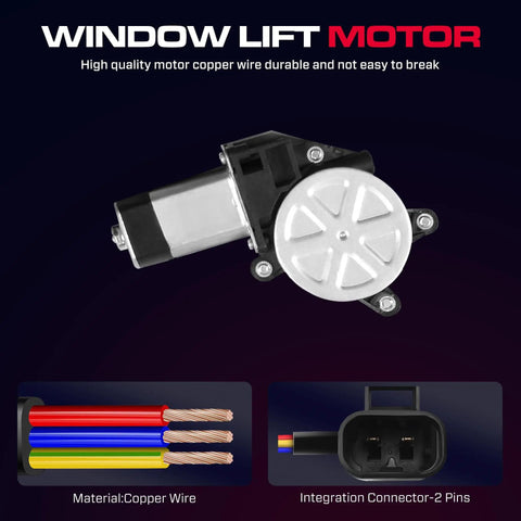 Rear Passenger Side Window Regulator With Motor 2 Pin Connector For 2000-2006 Chevy Suburban Silverado 1500 3500 Avalanche GMC Sierra 1500 2500 3500 Yukon XL Escalade ESV showing copper wire and connector