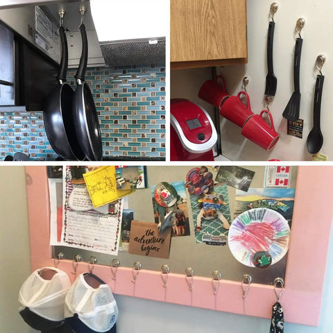 Heavy Duty Magnetic Hooks Rocking Killer Hold And Smooth Swivel Design To Supercharge Your Garage Organization While Delivering Dead Reliable Strength And Zero Fuss Daily Setup, displaying hooks holding various kitchen utensils.