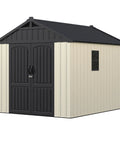 8x10 Ft Plastic Storage Shed With Floor, Durable Resin Outdoor Tool Shed With Window And Lockable Door, beige color