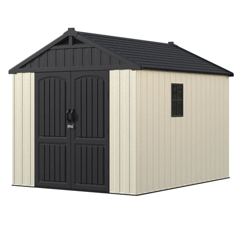 8x10 Ft Plastic Storage Shed With Floor, Durable Resin Outdoor Tool Shed With Window And Lockable Door, beige color