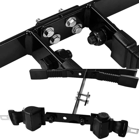 4 Pack Universal Retractable Golf Cart Seat Belts Kit Fits Yamaha Club Car EZGO Go Kart ATV UTV Front Or Rear Seats Bracket Not Included Safety System For Peace Of Mind showing close-up of belt mechanisms and mounting hardware.