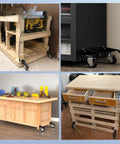 Smooth Rollin Heavy Duty Workbench Casters Kit With Four Polyurethane Wheels And Kick Step Lift Riser in garage furniture configurations.