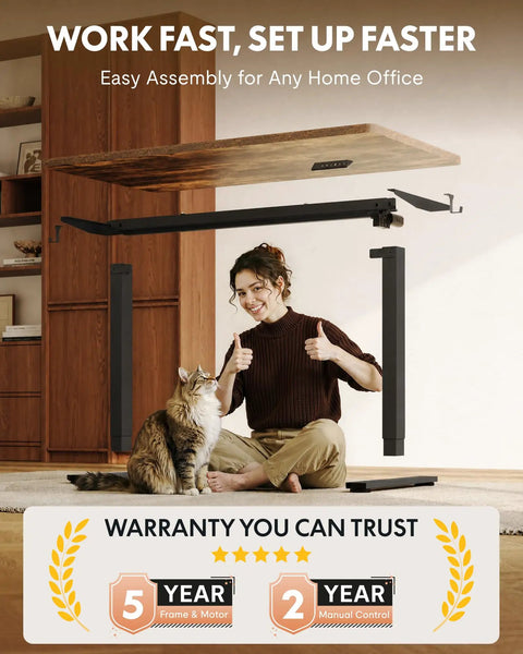 Rock Solid Sit Stand Desk 48 By 24 Inch One Piece Rustic Top Black Frame Electric Height Adjustable Computer Workstation with easy assembly in home office.