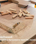 Beechy Beechwood Dowel Pins For Woodworking 200 Pcs Fluted Dowels Quarter Inch By One And A Quarter Inch Hardwood Craft Pegs displayed on wood surface