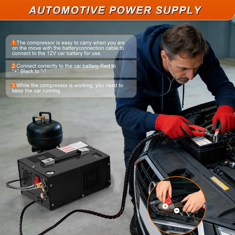 Heavy Duty Portable 4500PSI PCP Air Compressor With Oil-Free Pump Dual 12V DC And 110V 220V AC Power Built-In Cooling Fan Perfect For Filling Airguns Paintball Rifles And Pellet Guns Fast Reliable Performance