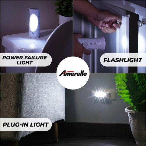 Six Pack LED Emergency Lights For Home Power Outage with triple-function power failure light, flashlight, and plug-in light.
