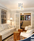 Living room with 3 Light Semi Flush Mount Ceiling Light With Brushed Nickel Finish And Clear Seeded Glass Shades, modern decor.