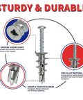 DIY Drywall Anchors And Screws Kit With 200 Self Drilling Anchors showing self-tapping and zinc features