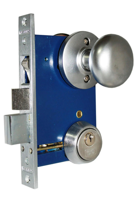 Double Cylinder Iron Gate Mortise Lock Set In Satin Chrome, Right Hand Reverse, 2-1/2 Inch Backset, 1 Inch Deadbolt