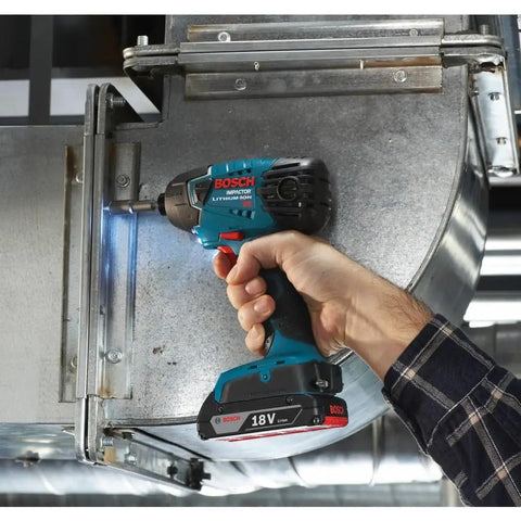 Person using Compact 18V One Quarter Inch Hex Impact Driver Bare Tool With Built In LED Light And Electronic Cell Protection in tight space