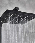 Close-up of UMJIGF Matte Black Shower System with Cold and Hot Water Shower Faucet Set multifunction shower head in action.