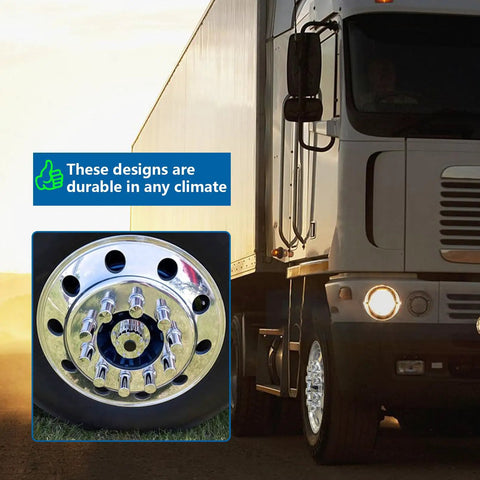 20 Pack Lug Nut Covers For Semi Trucks And Trailers 33mm And Three And A Half Inch Thread on wheel close-up