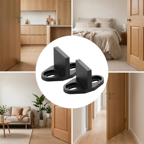 Beefed Up T Shaped Barn Door Guides Set For Bottom Track With Screws And Floor Anchors Four Pack Durable Steel Construction Rust Resistant Smooth Sliding Easy Install For Home Garage Workshop And Barn Door Projects in black, set of 2