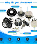 RV24YN20S Carbon Film Rotary Taper Potentiometer 100K 4 Pack with Knobs and Rings, Black Silver Finish, Speed Control Use