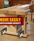 Workbench equipped with Retractable Workbench Casters Kit For Heavy Duty Benches 600 Lbs Capacity Adjustable Wheels For Workbenches