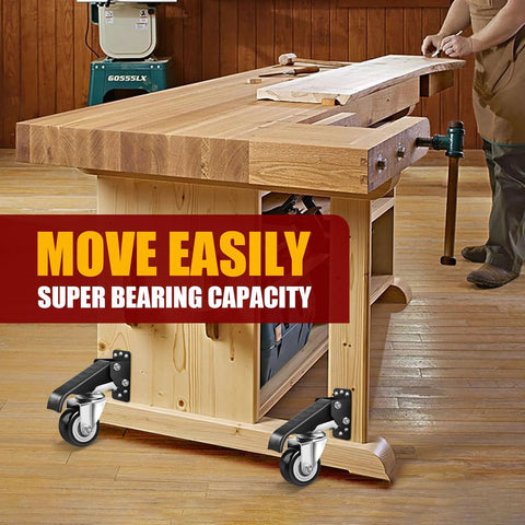 Workbench equipped with Retractable Workbench Casters Kit For Heavy Duty Benches 600 Lbs Capacity Adjustable Wheels For Workbenches