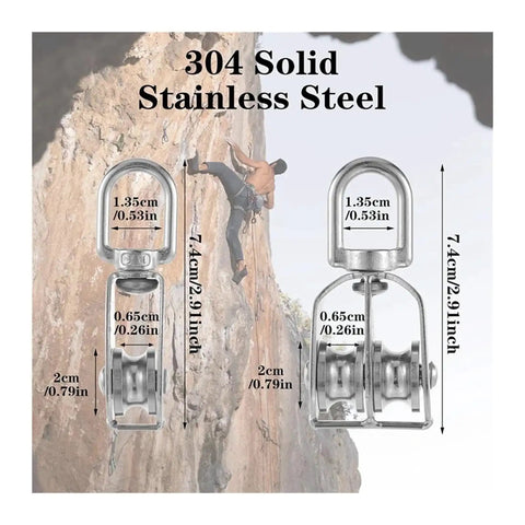 Heavy Duty M20 304 Stainless Steel Cable Pulley Block Set For Crane Load 8 Pieces, Single Pulley Wheel With Rotating Hook And Double Rollers, Corrosion Resistant, 360 Degree Rotation, 304 solid stainless steel pulley dimensions