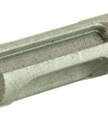 Masonry drill bit shank (SDS) close-up; silver metal with knurled grip