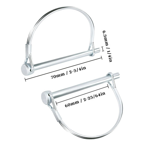 Pack Of 10 Trailer Pins And Locking Pins Set 2.75 Inch Length And 0.25 Inch Diameter, zinc-plated carbon steel, with measurements