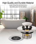 Tough As Nails Pop Up Tub Stopper With Integrated Hair Catcher And Fine Mesh Strainer in a modern bathtub setting.