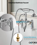 Clawfoot Bathtub Faucet With Handheld Shower Set Chrome Polished Finish, Victorian Telephone Sprayer, Double Cross Handles