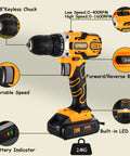 20V Cordless Drill Kit With 30-Piece Bit Set, Dual 2Ah Batteries, 310 In-Lb Torque, 25+2 Clutch, Keyless Chuck and features