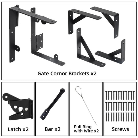2 Sets Heavy Duty Anti Sag Gate Kit For Wooden Fence Gates With Triangular Corner Braces And Self Locking Gate Latch Rust Resistant Steel Construction