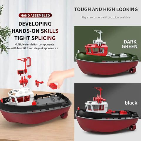 Dope Turbocharged RC Boat 1:72 Scale Electric Racing Model with interchangeable parts in dark green and black hull options