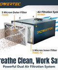 Diagram of a Powertec air filtration system with 5 Micron Outer Air Filter Replacement For Air Filtration Systems Fits WEN 3410 AF4000 AF4001 Shop Fox W1830 424 X 246 X 45 mm MERV 10 1 Pack For Your Workshop And Garage Air Quality.