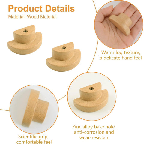 Half Moon Wooden Drawer Handles Set Of 6 Beech Wood Wardrobe And Cabinet Pulls With Single Hole Installation, product details display