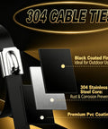 Heavy Duty Beefed Up Black Galvanized Steel Cable Ties Kit With Tie Gun Screwdriver And Protective Gloves 11.8 Inch 304 Stainless Metal