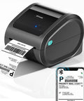 Bluetooth Thermal Shipping Label Printer For 4x6 Rolls And Wide Fan Fold Paper With Spacious Built In Storage Tray printing a label.