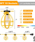 Diagram of Rugged 100 Ft Construction String Lights With 11 Bulbs, 100W, E26 Base, showing dimensions and specifications.