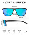 Polarized Square Sunglasses For Men And Women, UV Protection, Classic Black Frame For Fishing Driving Golf with dimensions
