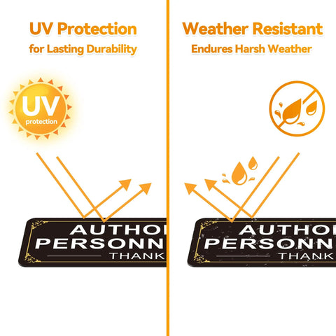 Two Pack Authorized Personnel Only Sign Self Adhesive Aluminum Wall Door Sign 9 X 3 Inches Black White Rustproof Heavy Duty Metal Sticker for Office Shop Gym Lab, UV and weather resistant