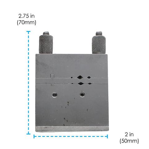 Swiss Style Miter Cutting Vise Jig For Metalworking, Solid Steel Build, 2.75 By 2 Inches shown upright with dimensions