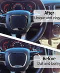 Before and after installation of Central Control Steering Button Frame Trim for Dodge Challenger Durango Charger 2015-2025 Black ABS.