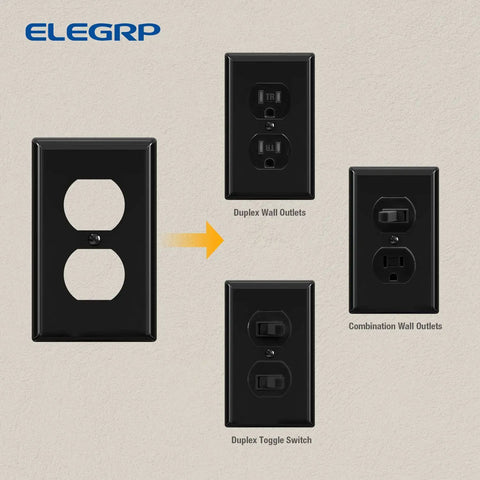 Beefy Polycarbonate Duplex Receptacle Outlet Covers 1 Gang Wall Plates, Unbreakable Dual Outlet Faceplates in glossy black