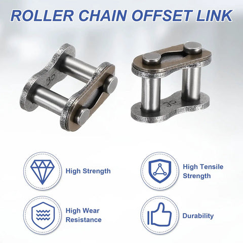 Buy This 95mm Pitch ANSI #35 Roller Chain Master Link Set With Heavy Duty Manganese Steel, showcasing links for bike and repair.