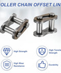 Get These Epic ANSI #35 Roller Chain Connecting Links And Build Your Own Rig With 50 High-Power Master Pins Made From Tough Manganese Steel For Heavy Duty Machine Repairs And Custom Projects That Need Reliable Durability with two offset links.
