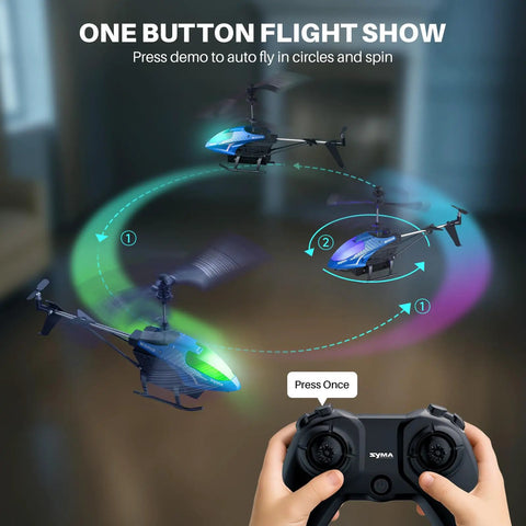 One button demo spinning motion of Remote Control Helicopter With 40 Minute Flight Time And Auto Obstacle Avoidance Altitude Hold Dual Batteries