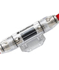 Heavy Duty 150 Amp Inline Anl Fuse Holder For 0 2 4 Awg Wiring With Clear Cover showing transparent housing and red wire connection.