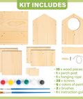 DIY Wooden Bird House Kit For Kids Ages 4 And Up Build And Paint Craft Set With Pre Drilled Pieces Includes Paints And Brushes, Easy To Follow Instructions For Creative Family Fun. kit includes 10 pine wood pieces, paints, brushes, rope, screws
