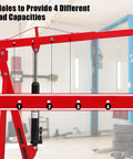 Solid 2 Ton Engine Hoist And Rolling Cherry Picker With Reinforced Casters For Garages And Shops showing 4 load capacity adjustment holes.
