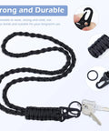 Built Tough Paracord Neck Lanyard Keychain For Everyday Carry Outdoor Survival Ready With HK Clip and Key Ring in Black