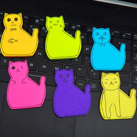 Cat Lover Sticky Notes Six Pack With Six Bright Colors Kawaii Note Pads Great For School Office Home Gift Idea Durable Permanent Print That Wont Fade Or Peel on laptop keyboard