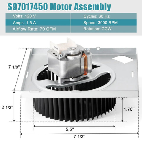 Blower Motor Assembly For 771 And 771 A Bathroom Exhaust Fans Replacement Motor 99080599 70CFM 3000 RPM 120V 60Hz detail view
